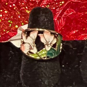 Floral Enamel Ring with Gold Accents